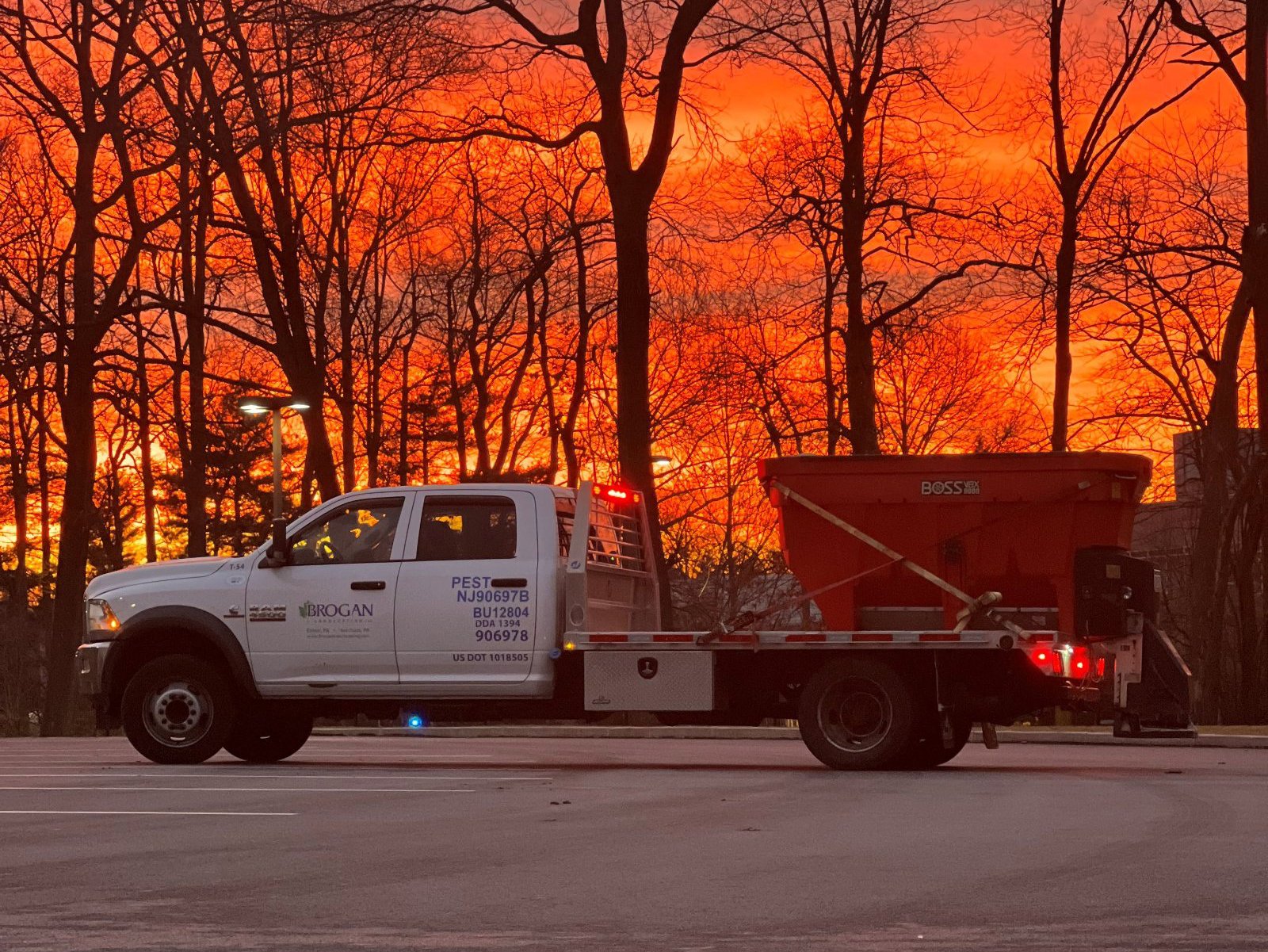 Brogan Landscaping Salter Truck at Sunset in West Chester PA